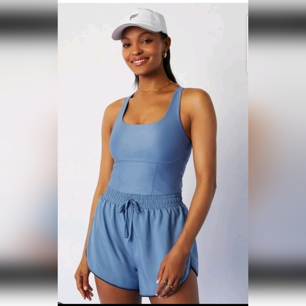 Fabletics Womens Sport Short Athletic Romper In Elemental Blue/Deep Navy S
